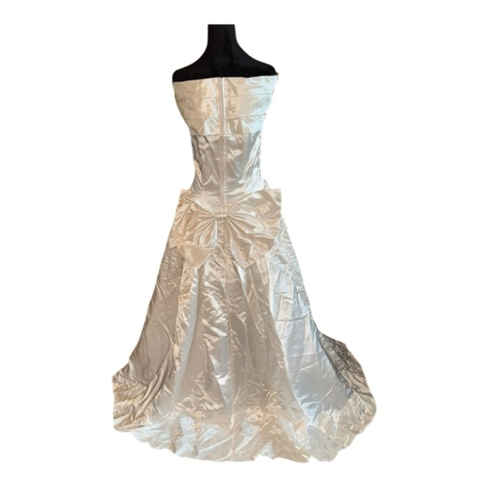 VTG DREAMY JESSICA MCCLINTOCK WEDDING GOWN SATIN REMOVABLE TRAINw/ACENT BOW sz10 - Picture 14 of 16
